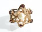 Pearl and garnet openwork cluster ring in 9kt gold