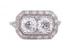 Platinum Art Deco Twin Cushion Cut Diamond Ring