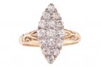 VICTORIAN OLD EUROPEAN-CUT DIAMOND NAVETTE CLUSTER RING, CIRCA 1890