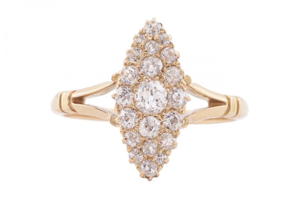 OLD EUROPEAN-CUT DIAMOND MARQUISE CLUSTER, CIRCA 1900