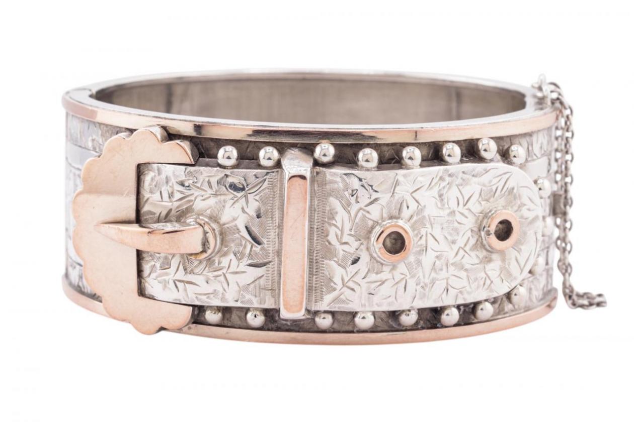 VICTORIAN SILVER AND GOLD BUCKLE BANGLE, CIRCA 1885VICTORIAN SILVER AND GOLD BUCKLE BANGLE, CIRCA 1885