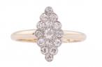 EARLY TWENTIETH CENTURY DIAMOND MARQUISE SHAPE CLUSTER RING