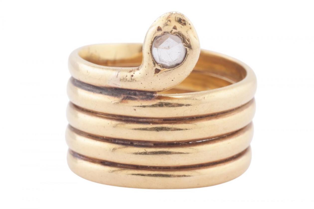 LATE VICTORIAN ROSE-CUT DIAMOND FIVE-COIL SNAKE RING, CIRCA 1890