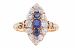 LATE VICTORIAN SAPPHIRE AND DIAMOND MARQUISE CLUSTER RING, CIRCA 1890