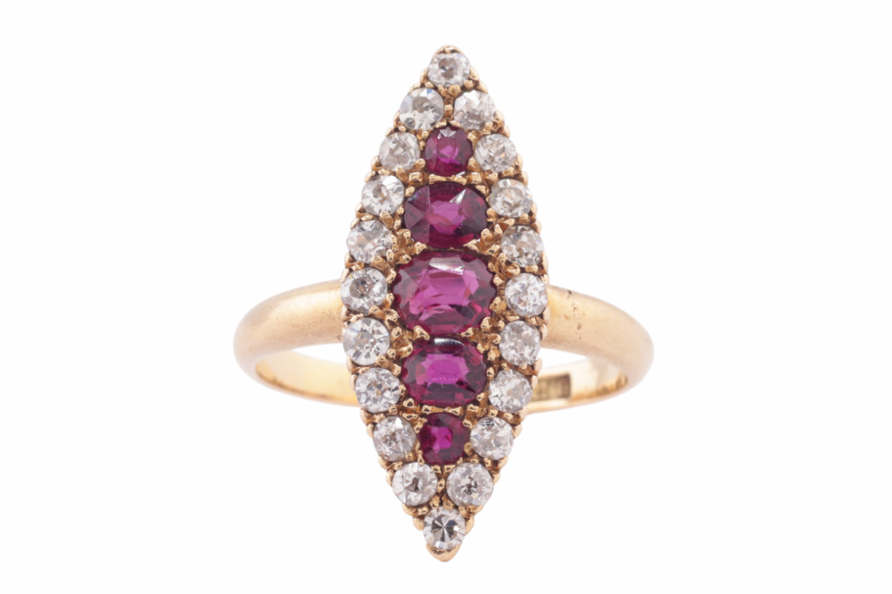 EDWARDIAN RUBY AND DIAMOND CLUSTER RING, 1903