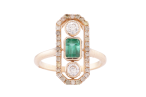 EMERALD AND DIAMOND PLAQUE RING