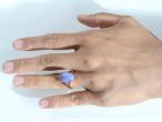 Retro purple opal and diamond three stone ring in gold