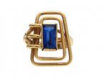 Irish Modernist blue synthetic spinel rectangular wirework ring
