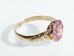 Victorian natural pearl and ruby coronet cluster ring