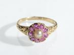Victorian natural pearl and ruby coronet cluster ring