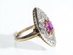 1890s Burmese ruby and diamond marquise cluster ring in gold