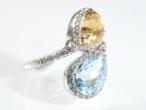 Citrine and blue topaz two stone crossover dress ring