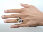 Citrine and blue topaz two stone crossover dress ring