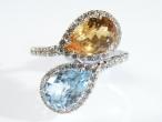 Citrine and blue topaz two stone crossover dress ring