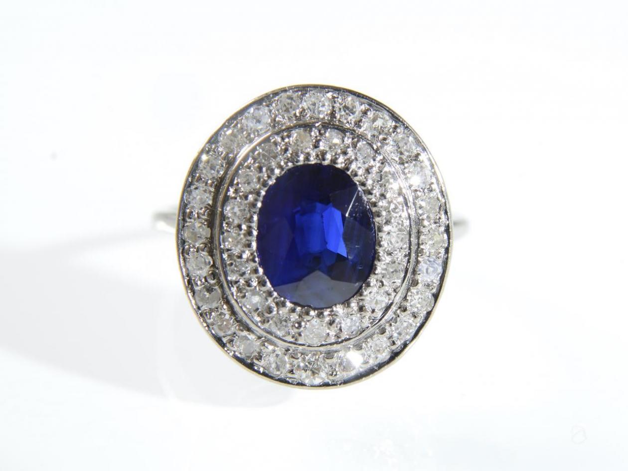 Vintage sapphire and diamond double row cluster in platinum