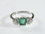 Vintage Colombian emerald and diamond three stone ring