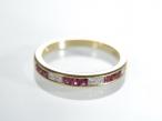 18kt yellow gold square cut ruby and diamond half eternity ring
