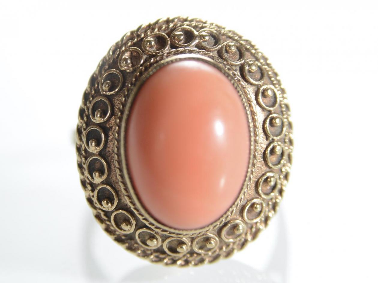 1970s bohemian style coral dress ring in gold