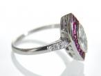 1920s marquise diamond and ruby target ring in platinum