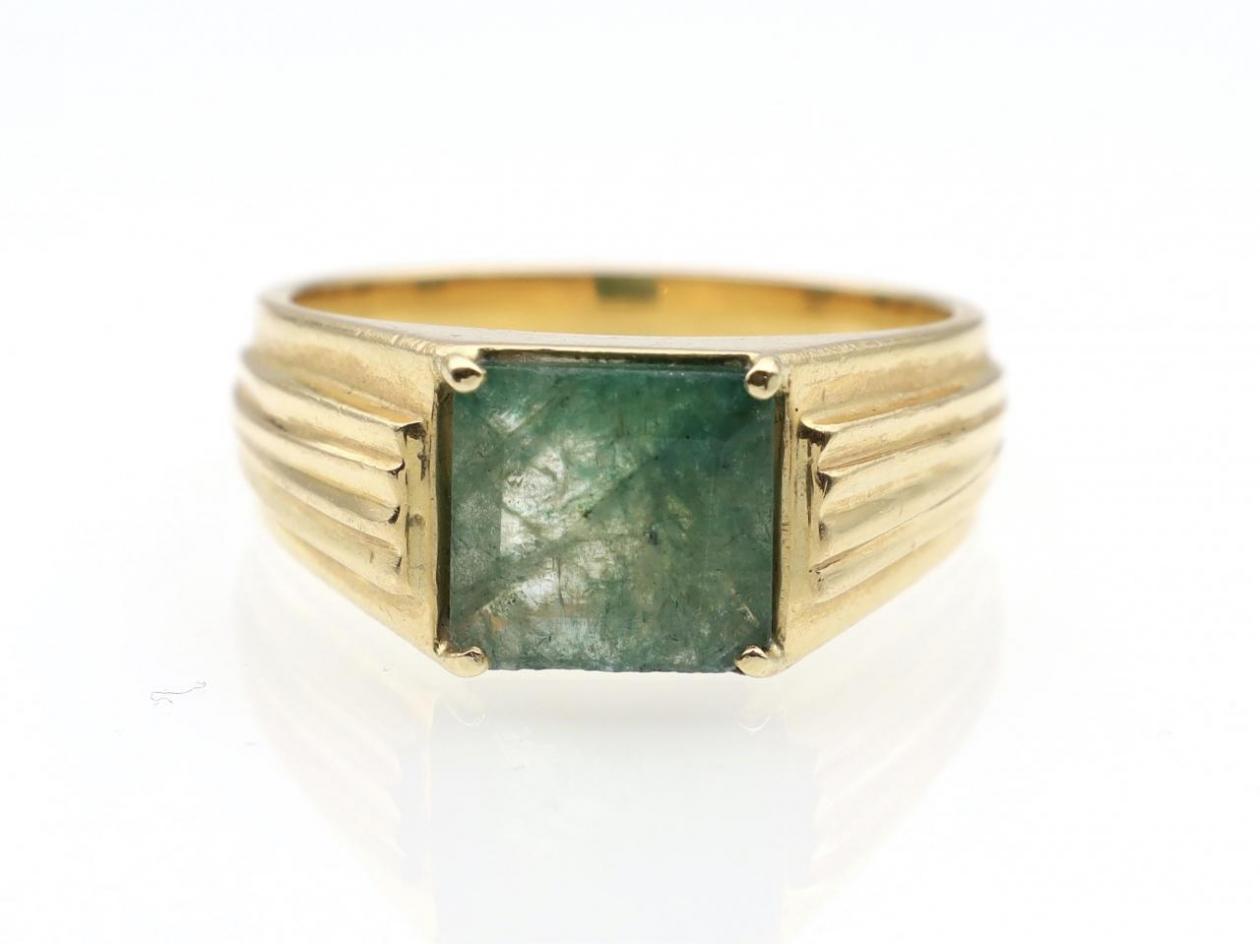 Retro 18kt yellow gold and emerald gents signet ring
