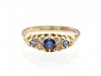 Victorian sapphire and diamond three stone ring in yellow gold