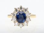 Impressive sapphire and diamond coronet cluster ring in 18kt yellow gold