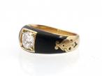 1885 Old Mine cut diamond and black enamel gold ring