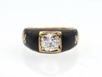 1885 Old Mine cut diamond and black enamel gold ring