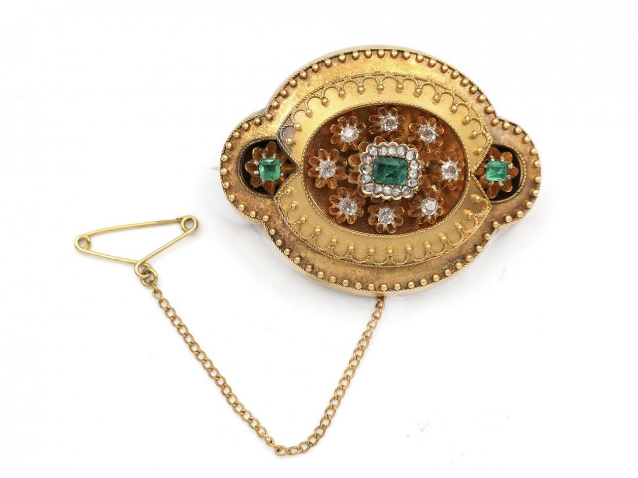 Victorian Emerald & Diamond Brooch