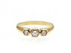 Art Deco three stone hexagonal ring in 18kt yellow gold