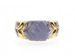 Retro carved chalcedony and diamond ring in 18kt yellow gold