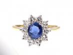 Vintage 18kt yellow gold sapphire and diamond cluster ring