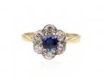 Vintage yellow gold sapphire and diamond cluster ring