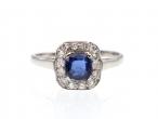 Platinum Art Deco sapphire and diamond cluster ring