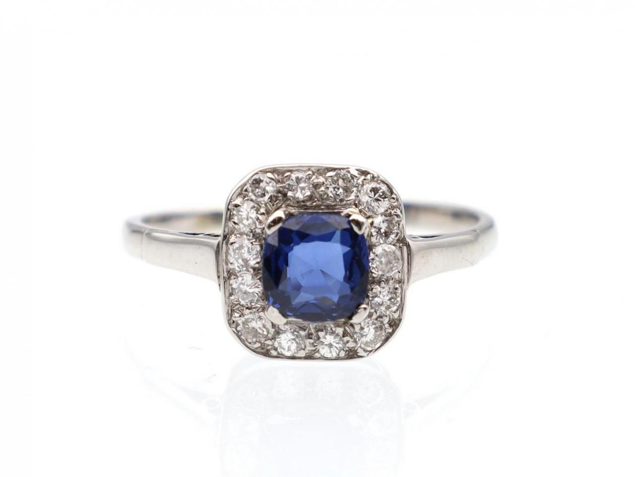 Platinum Art Deco sapphire and diamond cluster ring