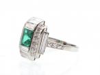 Art Deco Colombian emerald and diamond geometric cluster in platinum