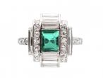 Art Deco Colombian emerald and diamond geometric cluster in platinum