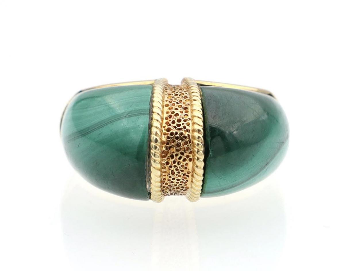 Funky retro malachite and 14kt yellow gold dress ring