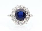 Edwardian 3ct untreated sapphire and diamond cluster ring