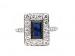 Art Deco sapphire and diamond rectangular cluster ring in platinum