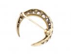 Victorian diamond set crescent moon brooch in silver on gold