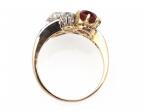 Pigeon blood Burmese ruby and diamond crossover ring in platinum and gold