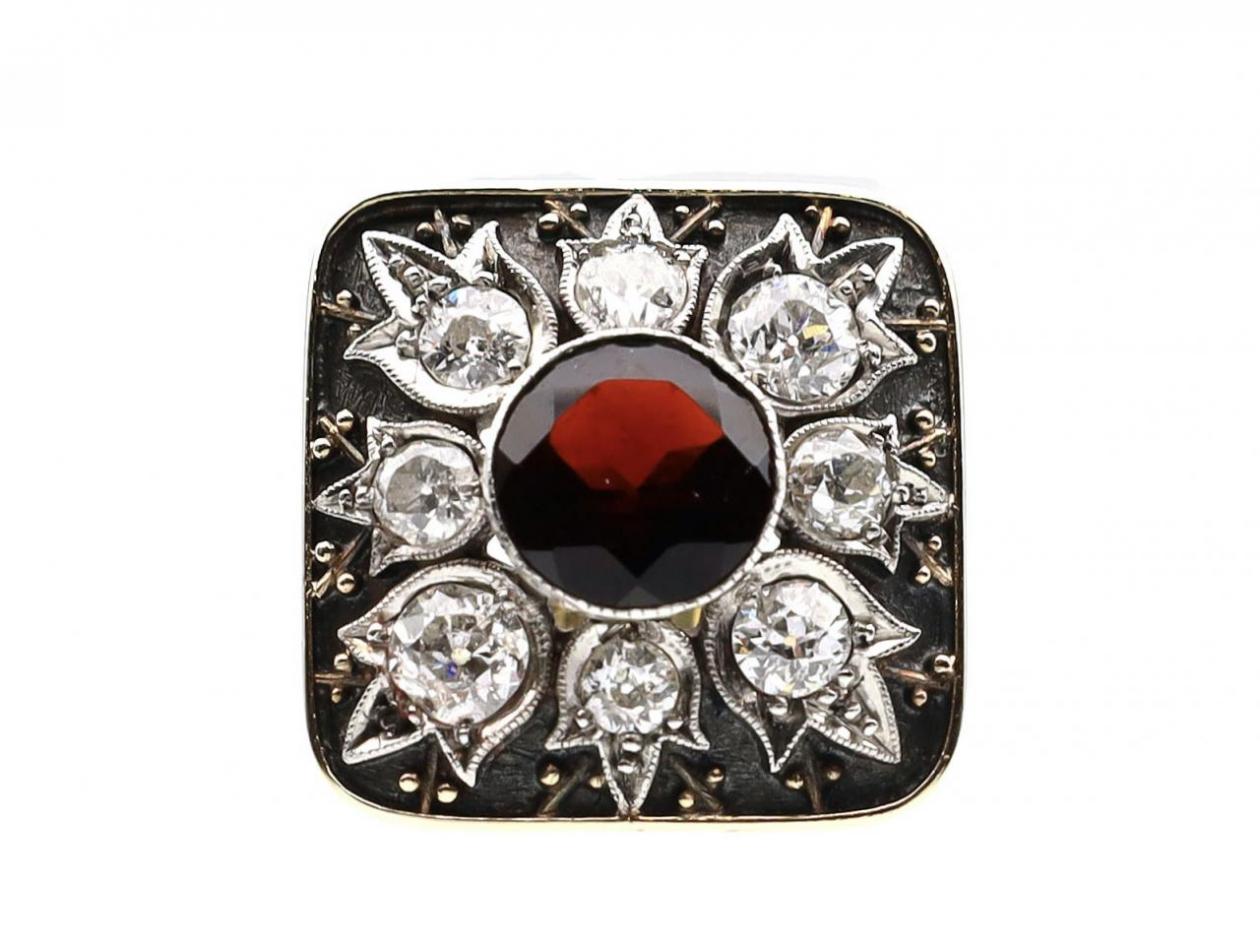 Antique Richter Von Berchem garnet and diamond dress ring