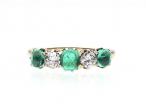 Edwardian cabochon emerald and diamond five stone ring