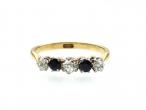 Antique diamond and sapphire five stone ring in platinum and gold