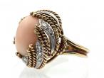 1960s angel skin coral and diamond swirl cocktail ring in yellow gold