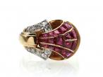 French 1940s ruby and diamond cocktail ring in 18kt yellow gold