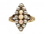 Edwardian opal and seed pearl marquise cluster ring in gold