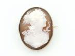 Antique shell cameo of a woman's profile brooch