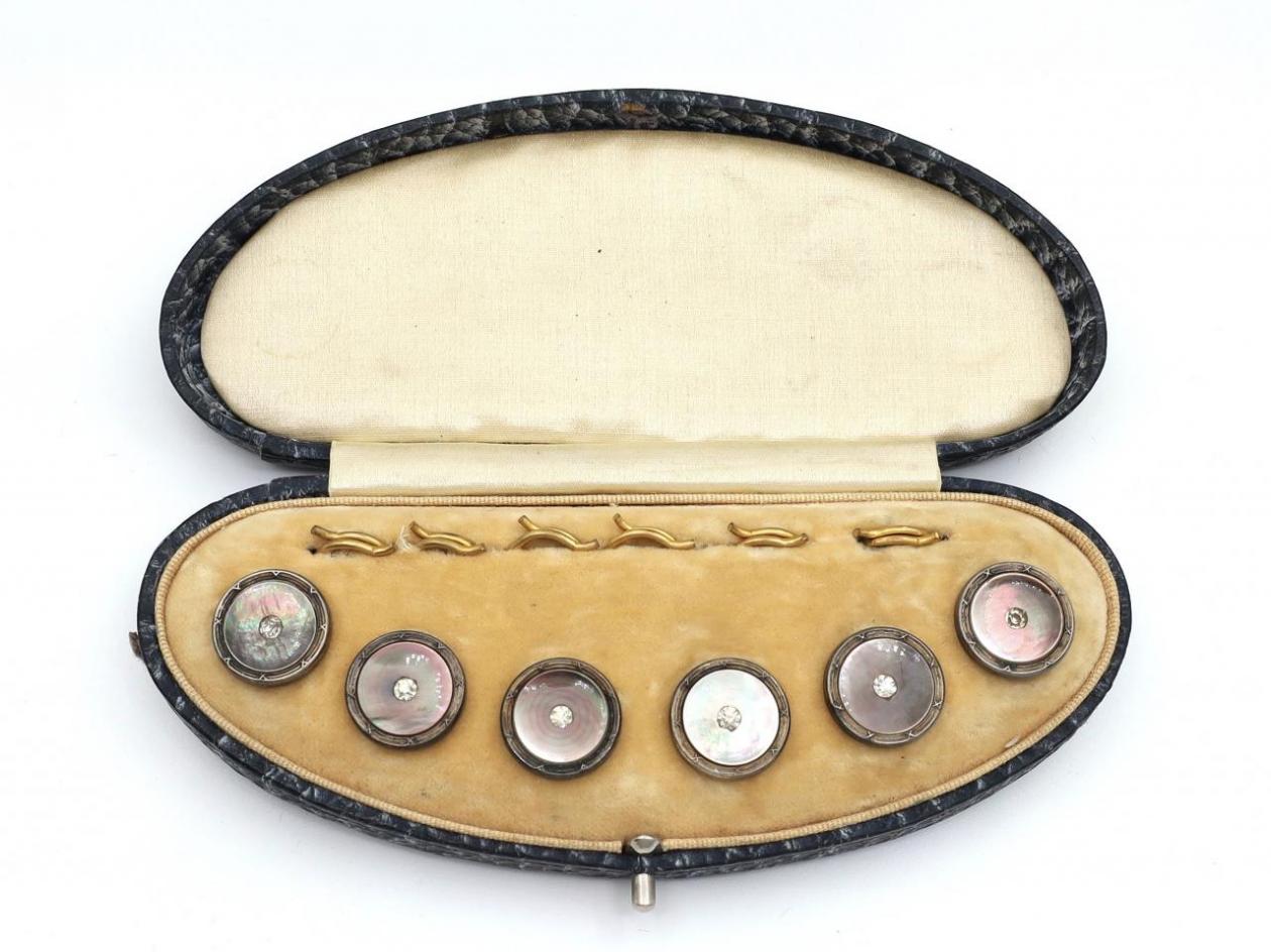 Antique mother of pearl silver and base metal buttons